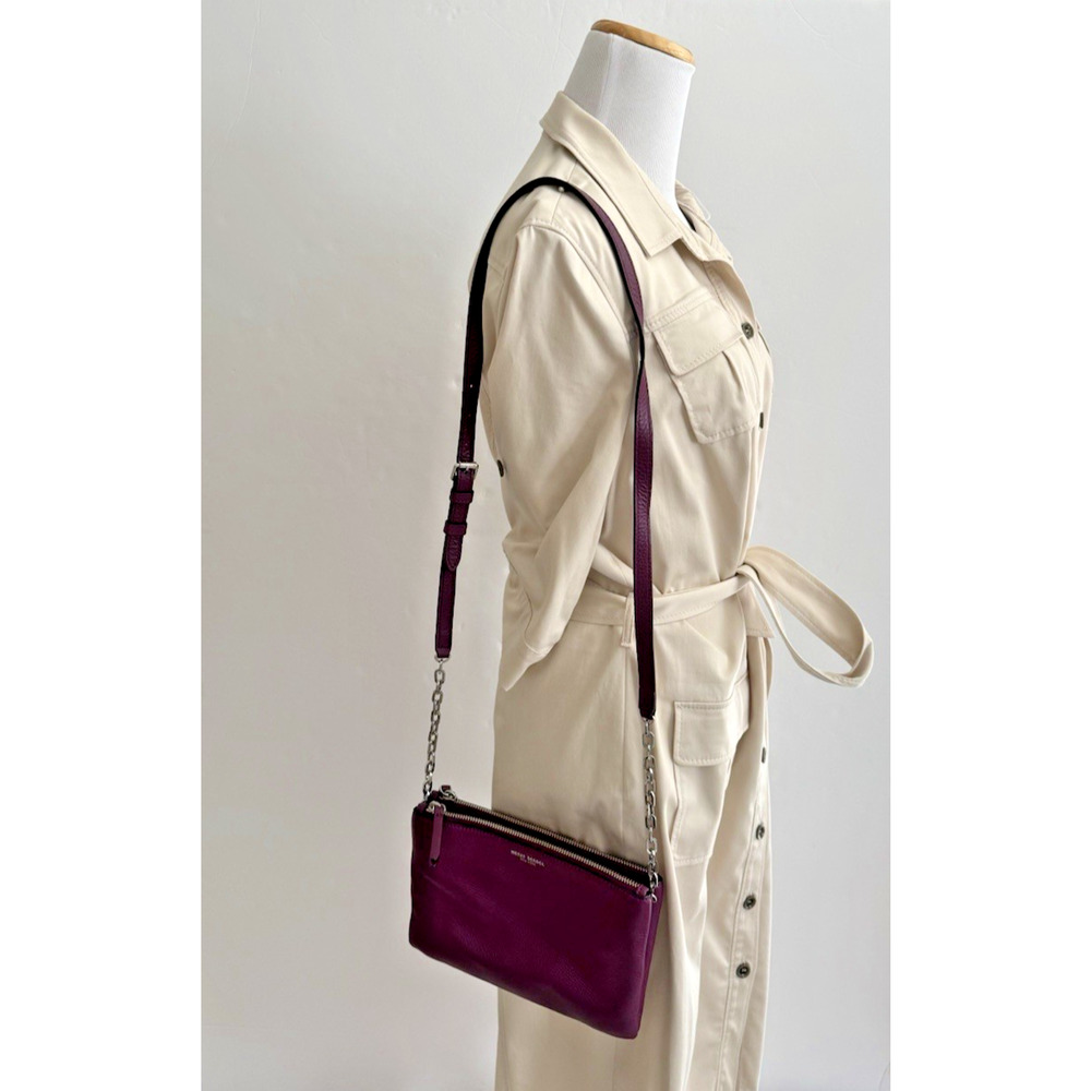 Henri Bendel Crossbody Bag Purple Leather Top Zip Dividers Chain Strap Dust Bag